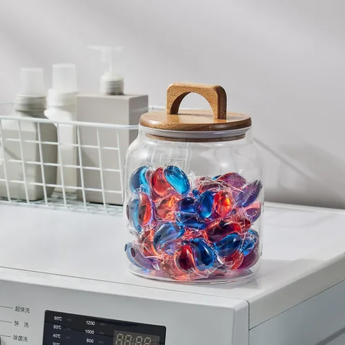 Miniatura 4 de Sweejar Tarros de cristal para organización del cuarto de lavandería, contenedor de cápsulas de lavandería de medio galón, tarros de almacenamiento