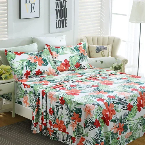 Miniatura 73 de FADFAY Juego de sábanas tamaño King, 100% algodón, elegante ropa de cama de granja con hojas verdes menta y flores blancas, sábana suave