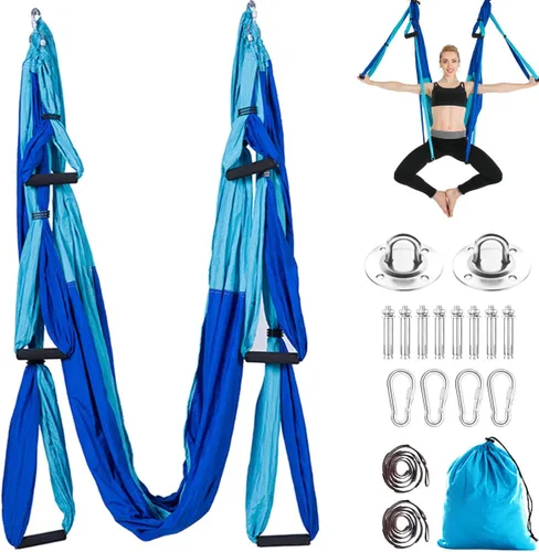 Kit de hamaca de yoga para trapecio aéreo, ultra fuerte, antigravedad para yoga, volador, juego de herramientas de columpio de inversión Mixto azul