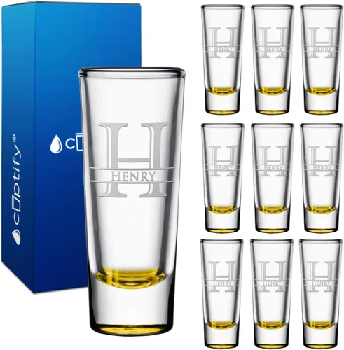 Miniatura 24 de Vaso de chupito personalizado con fondo verde azulado personalizado de 2 oz, vasos de chupito cordial con inicial en script dividido y nombre