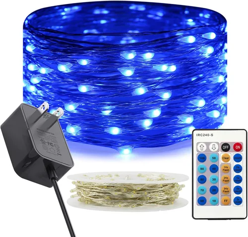 Miniatura 12 de RUICHEN Guirnalda de luces regulables enchufables de 33 pies, 100 luces LED de alambre plateado con control remoto, color naranja