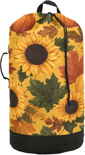 Miniatura 12 de Mochila de lavandería con hojas de estilo bohemio beige con correas ajustables para el hombro, bolsa de lavandería sucia para viajes, campamento