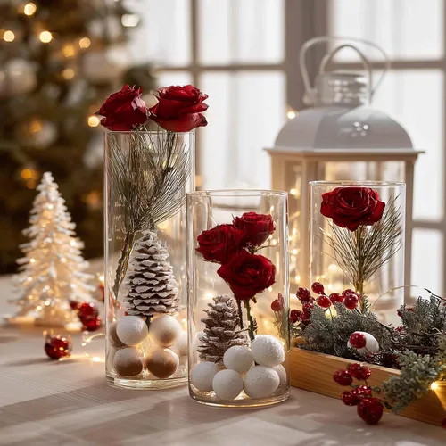 Miniatura 4 de SUPMIND 12 jarrones cilíndricos transparentes para centros de mesa, jarrones de flores de vidrio para decoración de bodas y decoración del hogar