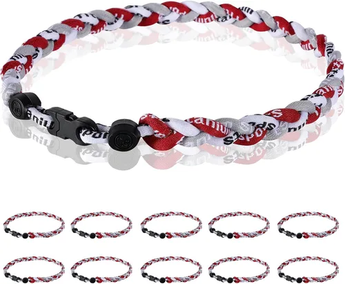 Miniatura 12 de Paquete de 12 Collares de Béisbol de 18 Pulgadas, Regalo de Equipo para Fanáticos de Béisbol, Diseño de Cuerda Tornado de Titanio Triple Trenzado