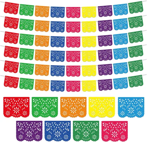 Miniatura 8 de Paquete de 6 pancartas de papel picado azul para fiesta mexicana, boda, fiesta, día de los muertos, Cinco de Mayo, decoración de México, papel