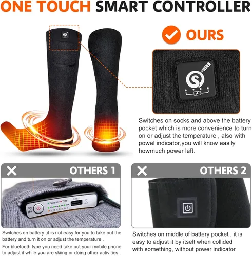 Miniatura 4 de SNOW DEER - Calcetines térmicos eléctricos recargables mejorados, 7.4 V, batería de 2200 mAh para clima frío para hombres y mujeres, calcetines