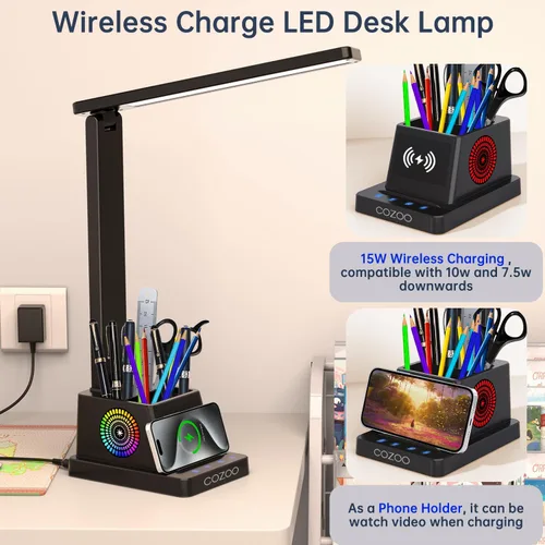 Miniatura 2 de cozoo Lámpara de escritorio, lámparas de escritorio LED para oficina en casa, cargador inalámbrico pequeña lámpara de escritorio con soporte