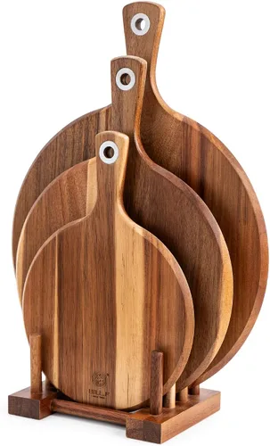 Miniatura 10 de BILL.F Pala para Pizza de Madera de Acacia, Tabla de Cortar de 10", Tabla de Paddle para Queso, Bandeja de Pan y Galletas para Servir y Preparación