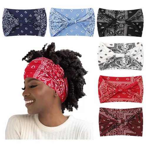 Miniatura 19 de Artilady Paquete de 12 diademas bohemias para mujer, bandas elásticas suaves para yoga para niñas, entrenamiento, correr, deporte, envoltura