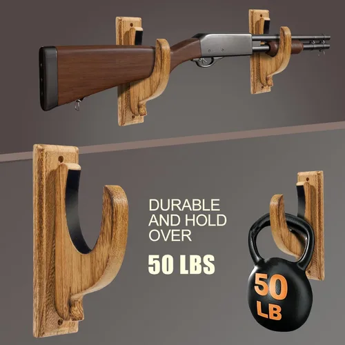 Miniatura 2 de Soporte de pared para pistolas, paquete de 4 estantes para pistolas de pared, ganchos de escopeta de pared, soportes de pared para pistolas, Marrón