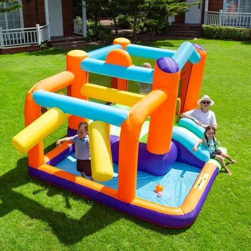Miniatura 9 de Casa inflable para rebotar, casa de rebote de doble diapositiva para niños grandes, castillo de salto de osos 6 en 1 con soplador 450, cojín
