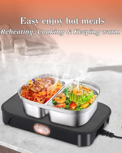 Miniatura 8 de tuhood Horno portátil, calentador de alimentos portátil 4 en 1, 12/24/110/220 V, mini calentador de alimentos para microondas para recalentar