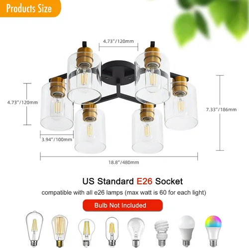 Miniatura 3 de Lámpara de Techo Semiempotrada Negra, Luminarias de Techo de 1 Luz, Luminarias de Estilo Rústico de Montaje en Techo, Luces de Techo con Pantalla