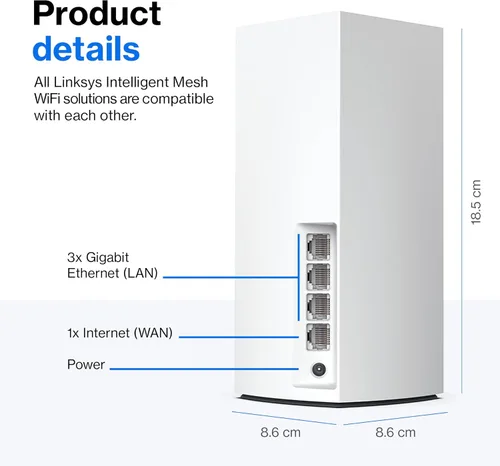 Miniatura 4 de Linksys Atlas WiFi 6 Router Sistema de malla WiFi para el hogar, doble banda, cobertura de 4,000 pies cuadrados, más de 50 dispositivos, velocidades