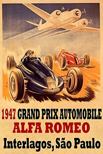 1947 Grand Prix Automobile Alfa Romeo interlagos Sao Paulo coche carreras avión 20" x 30" Póster de Vintage Repro papel mate tenemos otros tamaños