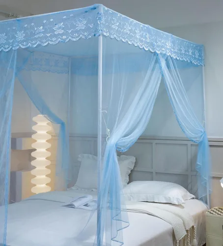 Miniatura 2 de naturetalk Dosel de cama, mosquitera de princesa para niñas y adultos, con tres puertas, diseño de encaje rectangular (Azul bebé, King)