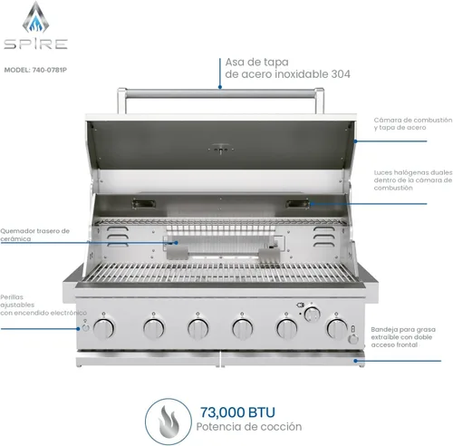 Miniatura 3 de Spire Cabezal de Isla de Parrilla de Gas Empotrada Premium de 6 Quemadores, Parrilla de Propano de Acero Inoxidable de 36 Pulgadas con Quemador