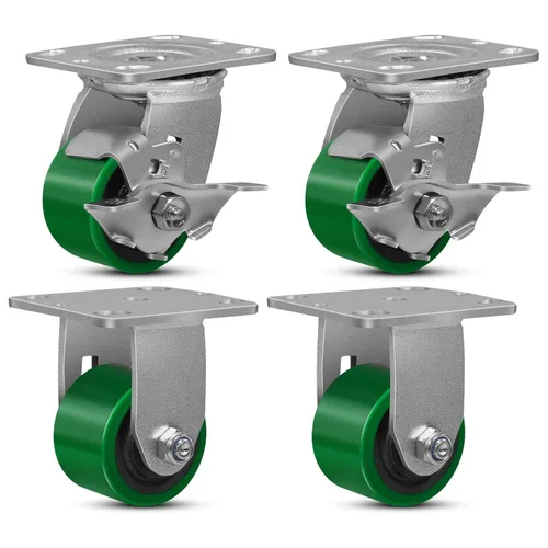 Miniatura 8 de Ruedas giratorias, ruedas industriales de 4 pulgadas resistentes, poliuretano en rueda de acero, ruedas giratorias de placa superior