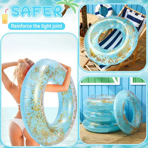 Miniatura 3 de Flotador inflable de piscina con purpurina de 30 pulgadas, tubo de natación con confeti dorado, tubo interior de natación para adultos, flotadores