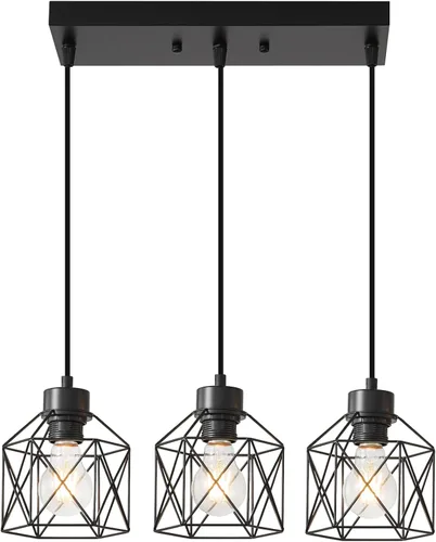 Miniatura 12 de Lámparas colgantes de 3 luces, iluminación colgante de estilo granja, candelabro de comedor, lámpara colgante industrial para isla de cocina