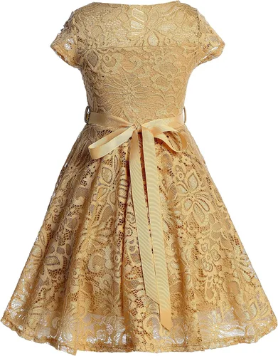 Miniatura 16 de Little Girl - Vestido de niña con manga de encaje y cinturón de piedras