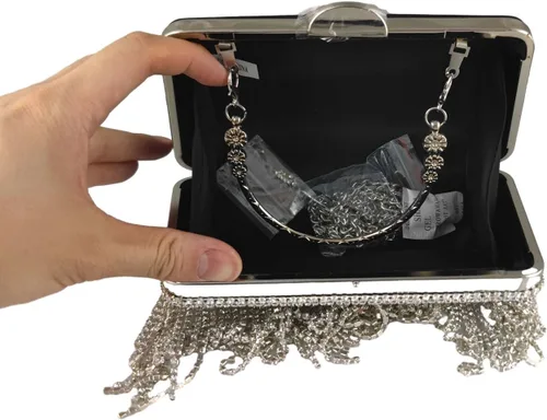 Miniatura 8 de Boutique De FGG Bolso de mano de cristal con borla, elegante bolso de noche para novias, bolsos de diamantes de imitación de fiesta de boda
