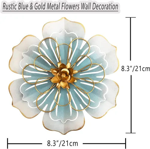 Miniatura 4 de Decoración artística de pared de flores de metal, escultura floral moderna y rústica de 9.5 pulgadas, hierro envejecido para colgar en la pared
