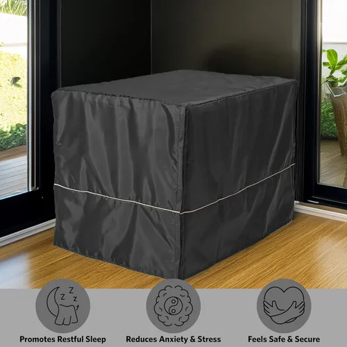 Miniatura 2 de MidWest Homes for Pets Funda intermedia para jaula de perro, cubierta de perrera de poliéster negro que se adapta a la mayoría de las jaulas de 36