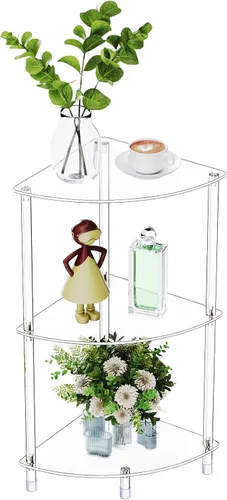 Miniatura 9 de Mesa auxiliar de acrílico triangular transparente para espacios pequeños, 11.81 pulgadas de largo x 11.81 pulgadas de ancho x 19.82 pulgadas