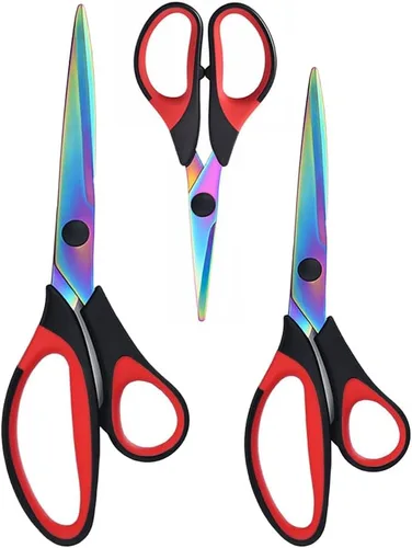 Miniatura 9 de Tijeras artesanales, paquete de 3 tijeras de costura afiladas, tijeras de cuchillas de titanio, asas de agarre cómodo adecuadas para oficina, hogar