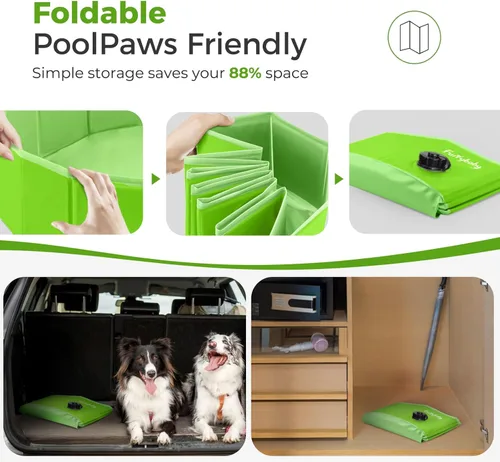 Miniatura 8 de Furrybaby Piscina para Perros, Piscina Infantil con Plato Duro, Plegable, Baño para Mascotas, Piscina Plegable para Mascotas, Portátil, Verde, 32