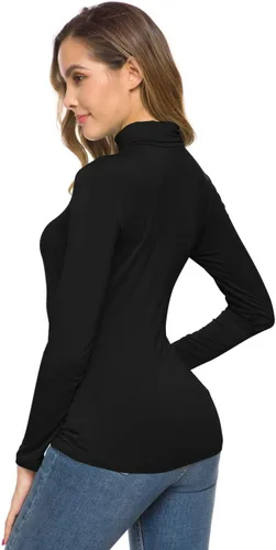 Miniatura 4 de POPZONE - Jersey básico de manga larga y cuello de tortuga para mujer, suave, ajustado y ligero