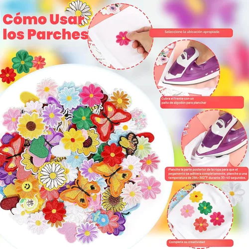 Miniatura 4 de NICEVINYL Parches aleatorios para planchar en la ropa: 120 unidades con diseños de flores y corazones, parches con mariposas lindas bordadas