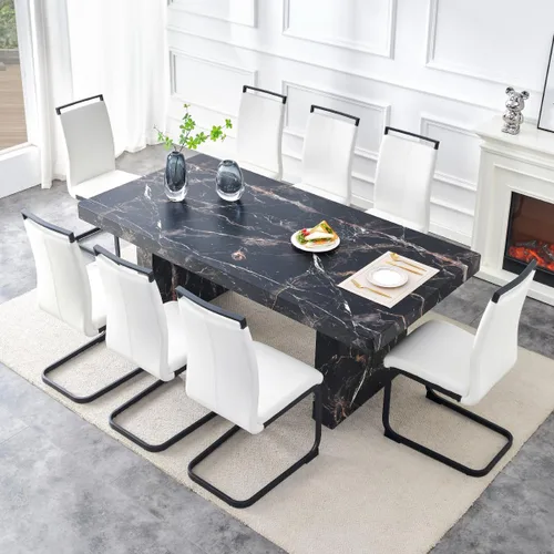 Miniatura 25 de gopop Rustic Modern 79" Rectangular Dining Table, Solid Wood Farmhouse Kitchen Table with Sturdy Legs, Wooden Dining Room Table for 6–10 People