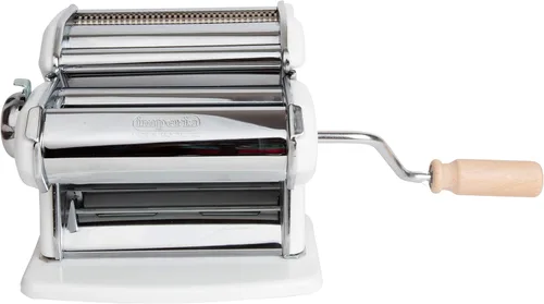 Miniatura 3 de Imperia Máquina para hacer pasta, color blanco, fabricada en Italia, construcción de acero resistente con esfera de fácil bloqueo, mango de agarre