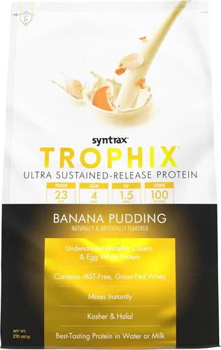 Syntrax Nutrition Trophix, Mezcla de polvo de proteína de liberación ultra sostenida, pudín de plátano 2 libras.