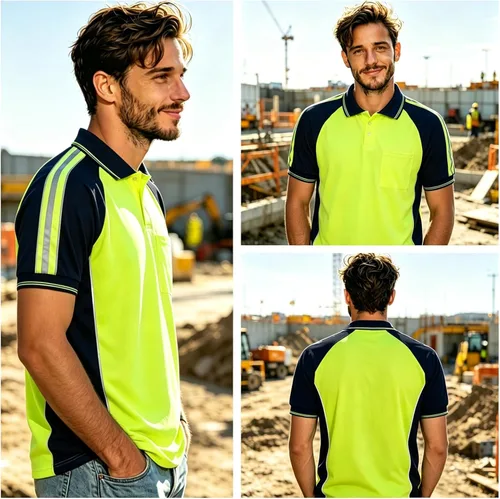 Miniatura 6 de Camisa de seguridad de alta visibilidad, manga corta y larga, polo reflectante, camisetas de trabajo para hombres amarillo-S