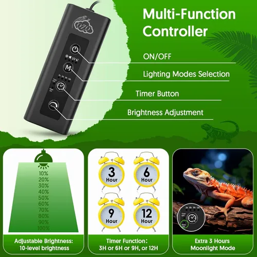 Miniatura 4 de QZQ Luz UVB para reptiles, lámpara de reptil LED UVA UVB de 24 W con atenuación y 4 modos de iluminación, nuevo modo temporizador 24/7, brillo