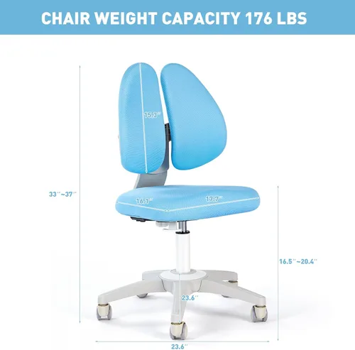 Miniatura 3 de Silla de escritorio para niños, altura y profundidad del asiento, silla de estudio ajustable con giro de 360°, ruedas de freno para sentarse