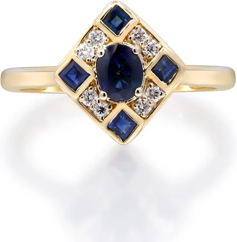 Miniatura 2 de Gin & Grace Anillo de zafiro azul genuino de oro amarillo de 10 quilates con diamantes para mujer. Joyas hechas a mano de zafiro con forma de óvalo