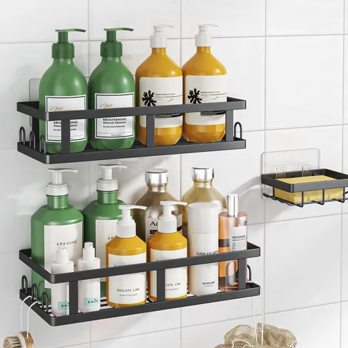 Youvip Organizador de ducha adhesivo sin taladro, organizador de baño con soporte para jabón, estantes inoxidables de gran capacidad para ducha