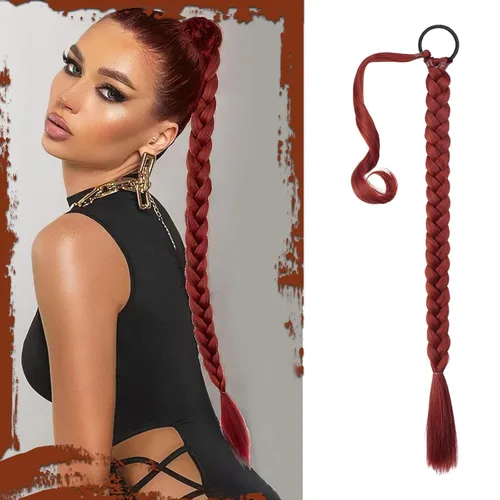 Miniatura 54 de Sofeiyan Extensión de cola de caballo de trenza larga con banda para el cabello, lacio, elegante, envolvente, extensiones de cabello trenzado, cola