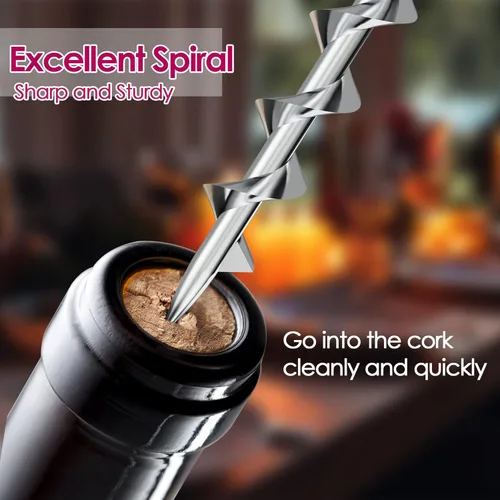 Miniatura 2 de IPOW Abridor de vino, abridor de botellas de vino de aleación de zinc, sacacorchos de ala resistente, tornillo de corcho multifuncional manual
