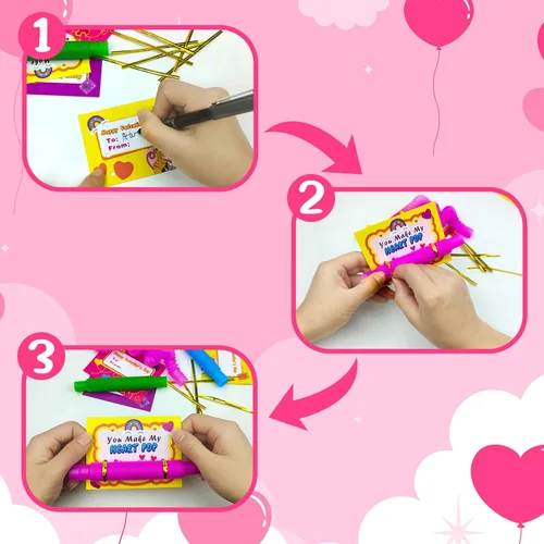 Miniatura 3 de Tarjetas de intercambio de juguetes de San Valentín para niños, jardín de infantes, paquete de 20 a 48 unidades, tubos pop para el día de San