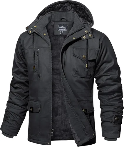 Miniatura 11 de MAGCOMSEN Chaqueta de invierno para hombre, con forro polar de algodón, chaquetas cálidas para trabajo, abrigos militares con 6 bolsillos
