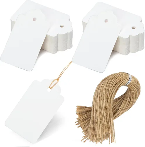 Miniatura 10 de SallyFashion 100 etiquetas de regalo con cuerda adjunta, etiquetas colgantes de papel kraft de 1.7 x 2.8 pulgadas para ropa, manualidades, boda, 100