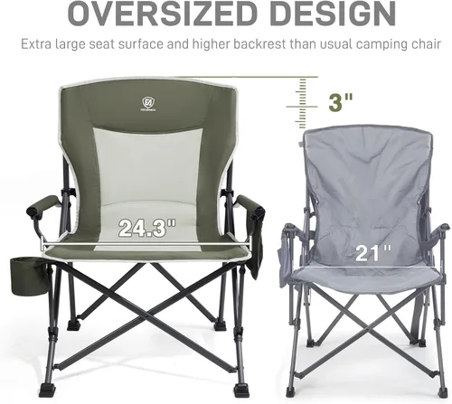 Miniatura 4 de EVER ADVANCED Silla de campamento plegable de gran tamaño, para adultos, silla de césped resistente con bolsillos laterales, silla cuádruple Verde