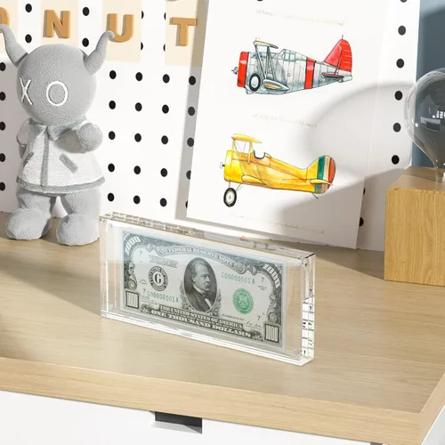 Miniatura 4 de Estuche de visualización con forma de billete de dólar de 7.8" x 3.9" – Estuche acrílico con marco para billetes de dólar, soporte magnético