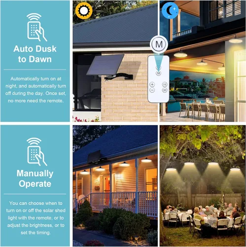 Miniatura 4 de Luces colgantes solares para exteriores IP65 impermeables, 4 cabezales de luces solares con interruptor remoto de encendido/apagado, regulables