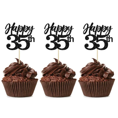 Miniatura 16 de Gyufise Paquete de 24 adornos negros para cupcakes con el número 10, para celebrar 10 cumpleaños, bodas, aniversarios, fiestas, suministros
